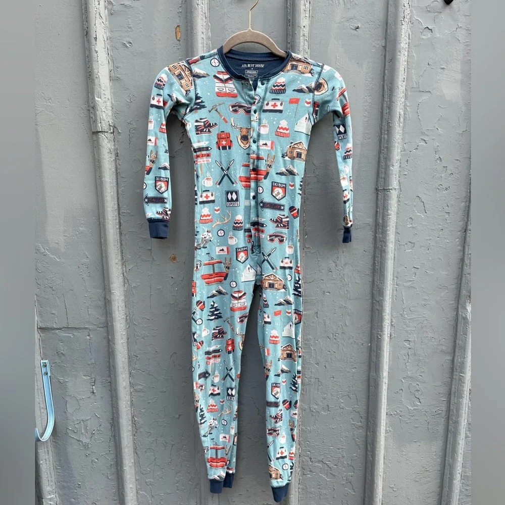 Little Blue House Ski Holiday Kids Union Suit  Onsie, Size 8